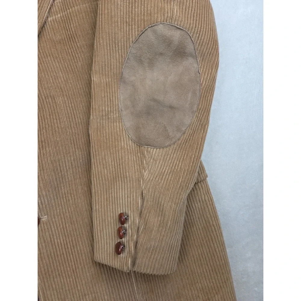 Vtg English‎ Manor Corduroy Suede Elbow Patch Sport Coat Blazer Tan Men's 42R